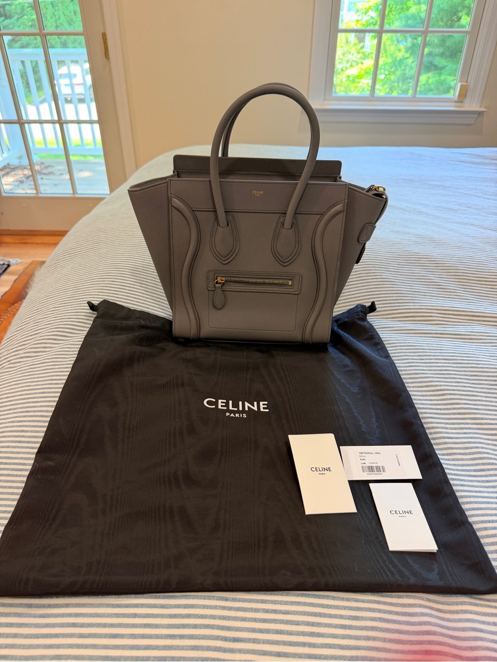 Celine Gray Micro Luggage Tote Bag with Top Handles